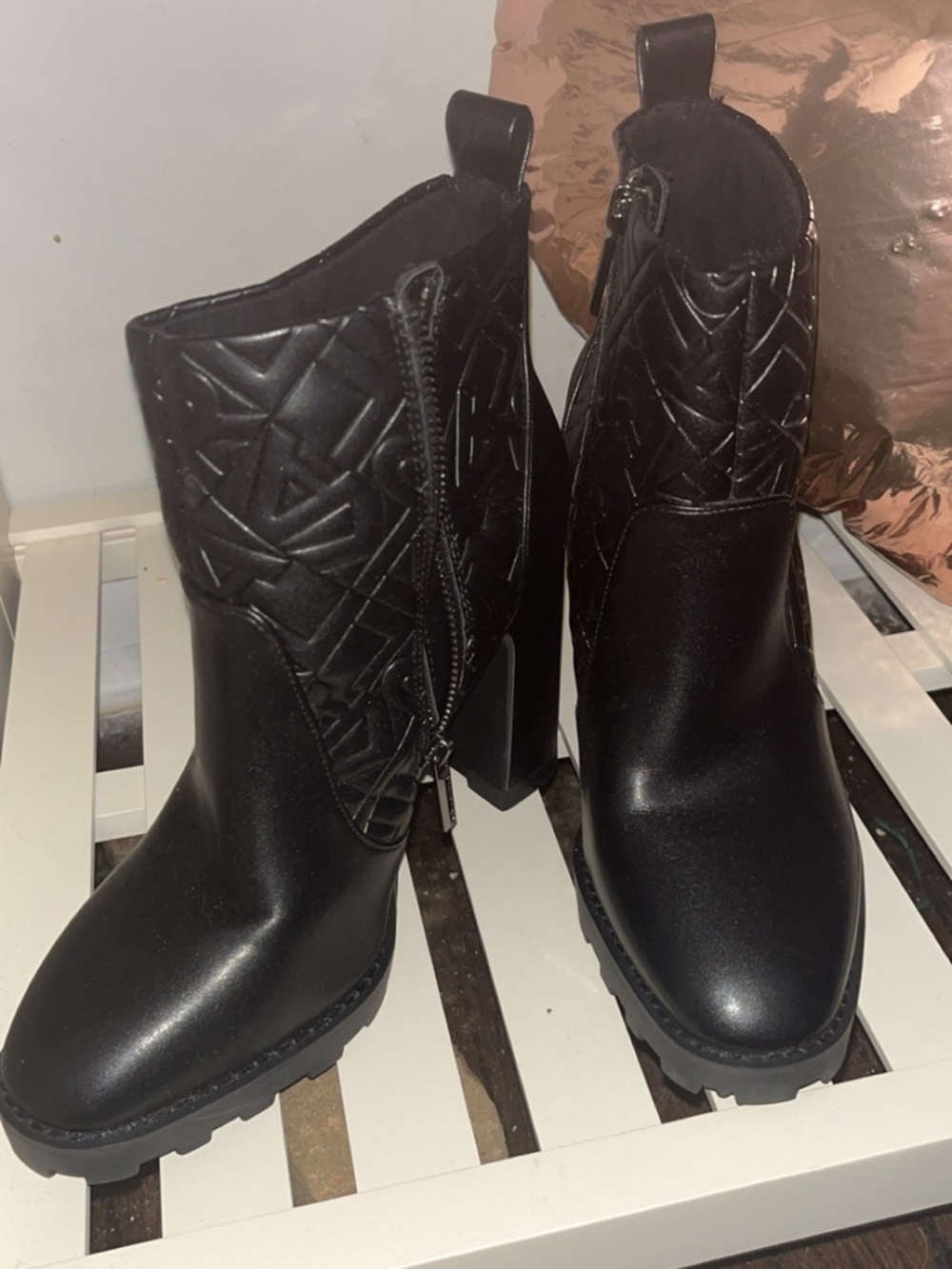 Karl Lagerfeld Black Quilted Leather Ankle Booties